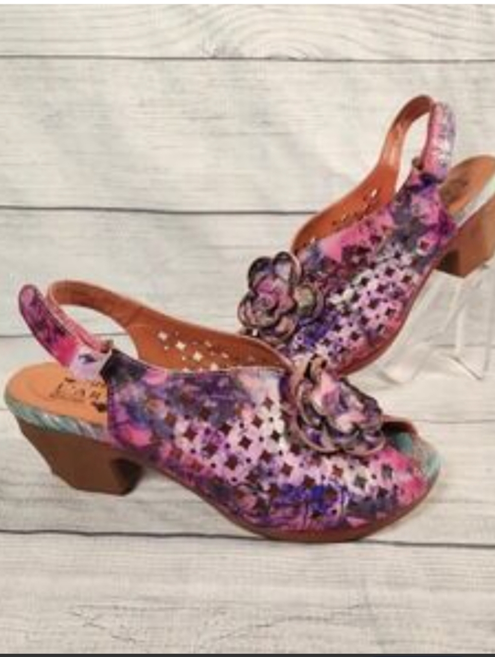 L'Artiste by Spring Step "Lovella" Leather Hand Painted Slingback Sandal